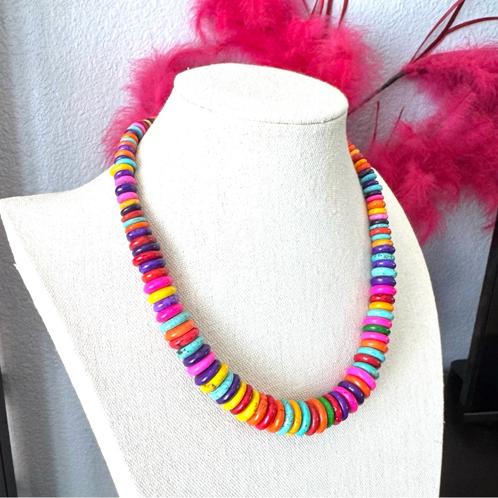 Multicolor Stone and Clay Beaded Necklace - Picture 3 of 7